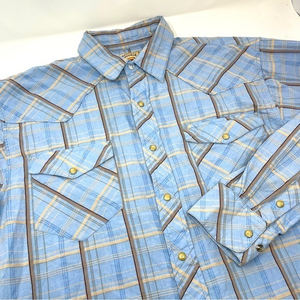 Resistol‎ Double R Pearl Snap Shirt Longsleeve Western Wear Blue Beige Tan Large